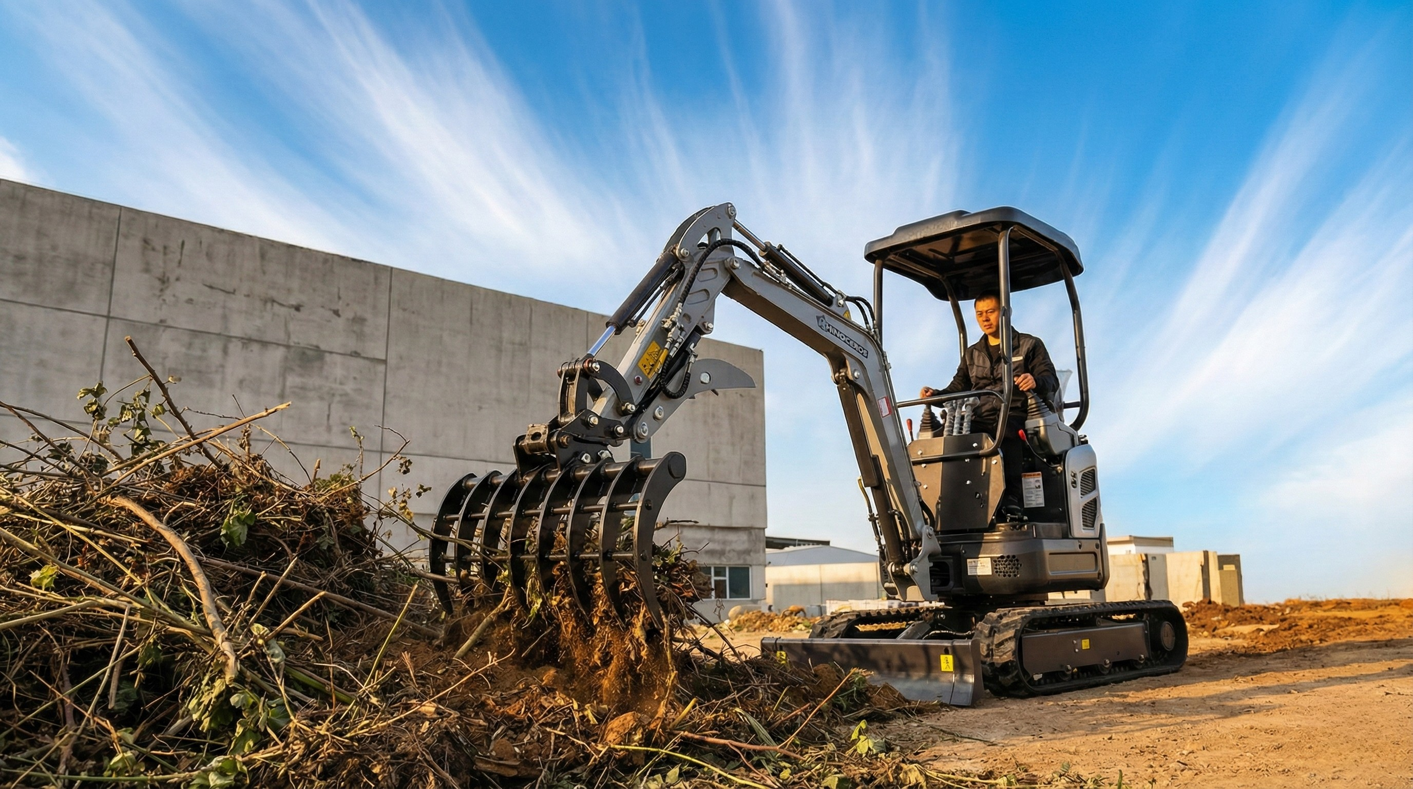 Anbaugeräte am Minibagger: Greifer, Schaufeln und Erweiterungen für Gartenbau, Aushub und Materialumschlag